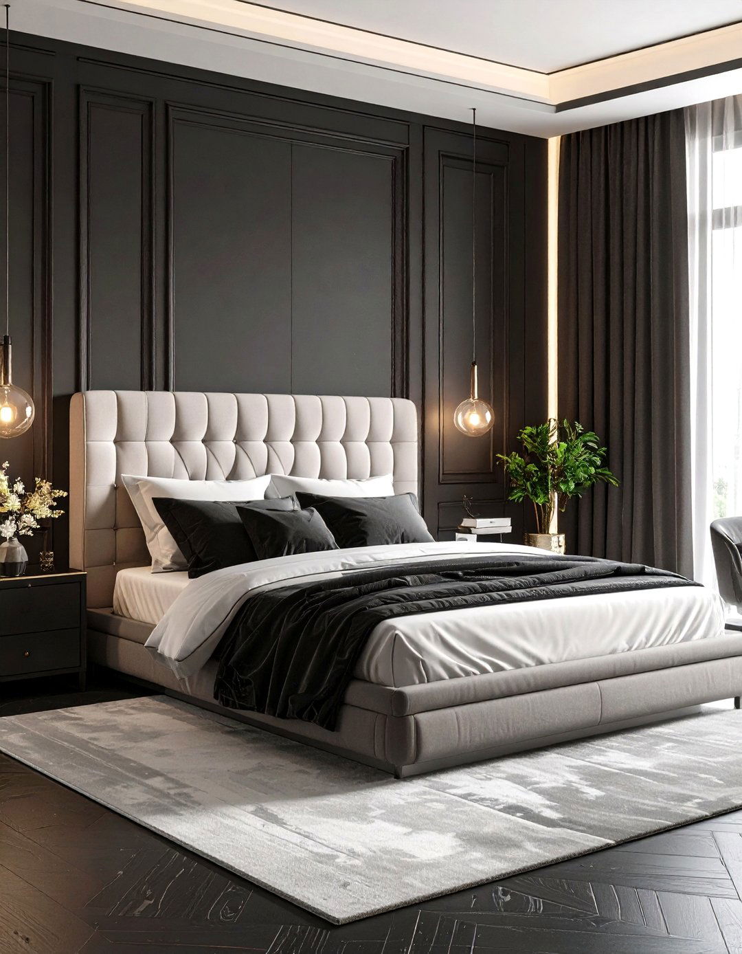 Statement Headboard Bedroom Focus - 24 Black and White Bedroom Ideas