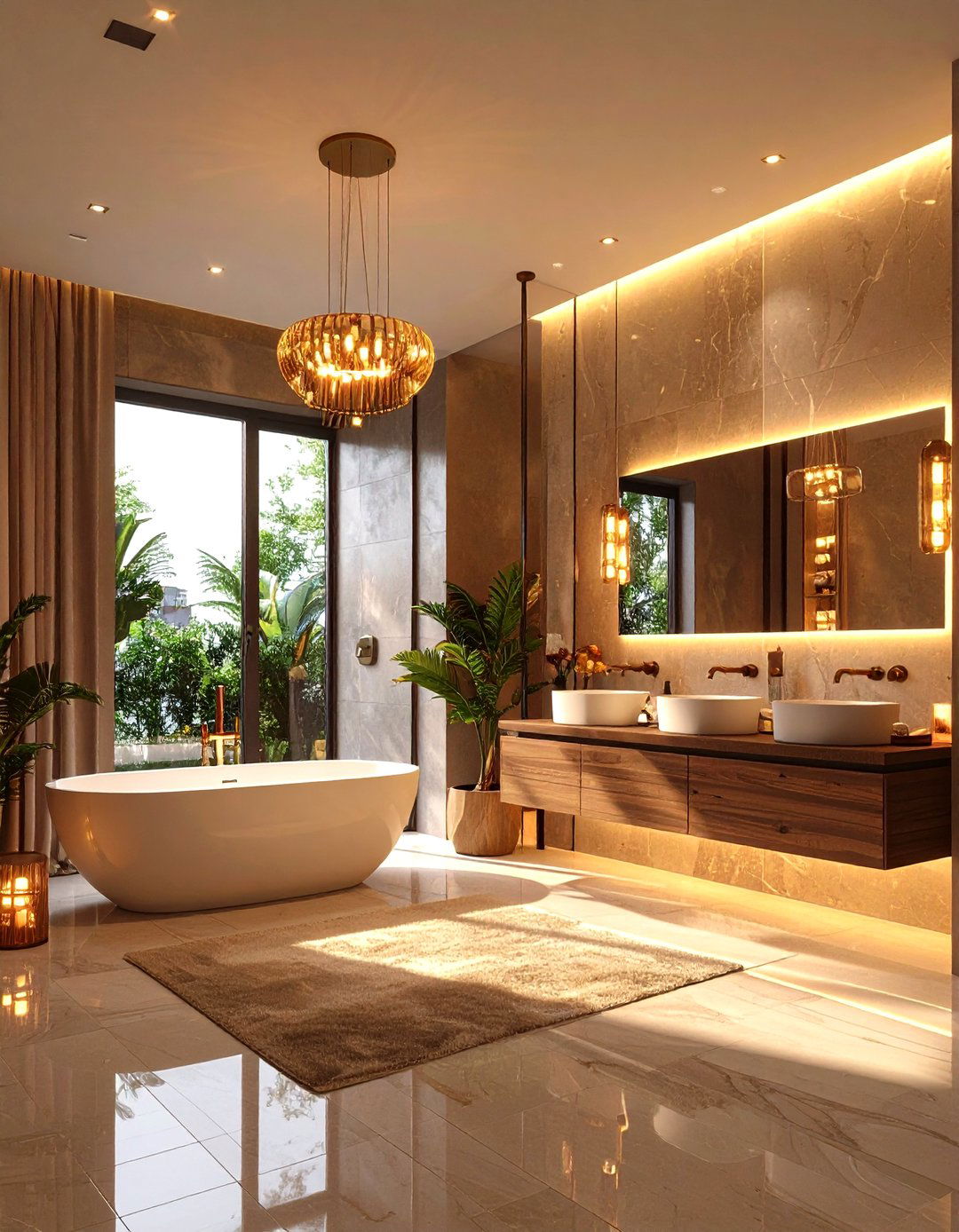 Statement Lighting Bathroom with Architectural Features - 24 Modern Bathroom Decor Ideas