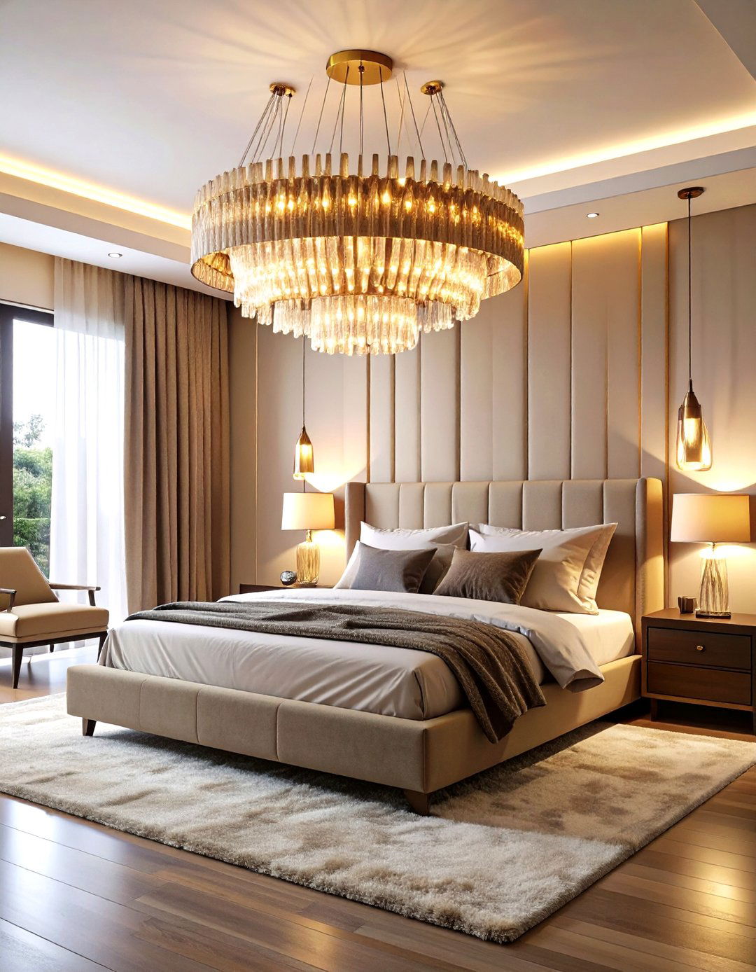 Statement Lighting Centerpiece - 24 Primary Bedroom Ideas