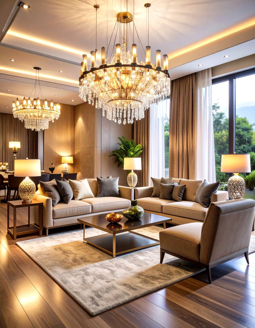Statement Lighting Combination Drama - 24 Glam Living Room Ideas