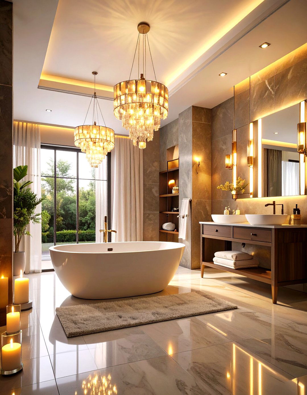 Statement Lighting Design Drama - 24 Large Bathroom Ideas