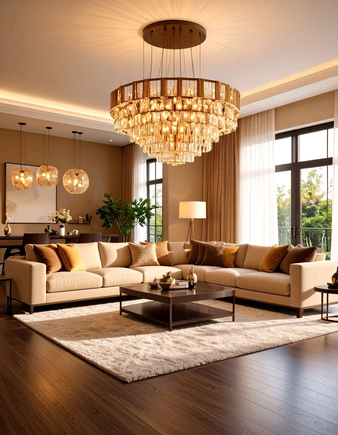 Statement Lighting Design Elements - 24 Dark Brown Floor Living Room Ideas