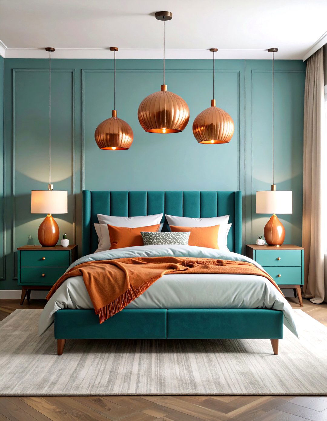 Statement Lighting Teal Orange Bedroom - 24 Teal and Orange Bedroom Ideas