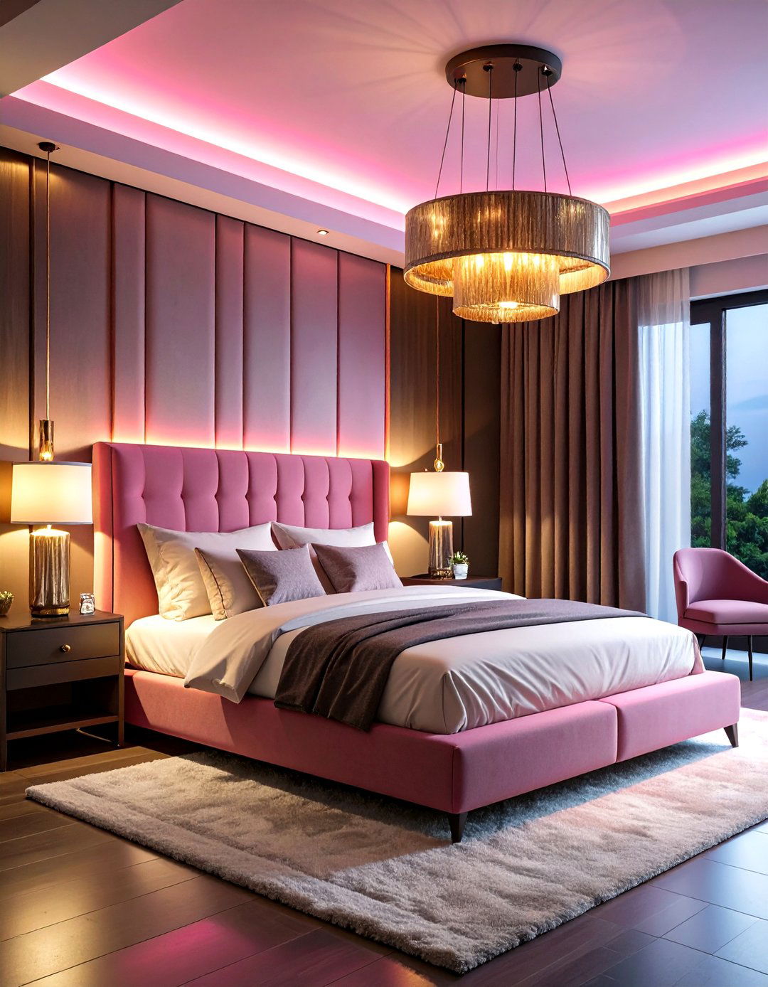 Statement Lighting with Pink and Grey - 24 Pink and Grey Bedroom Ideas