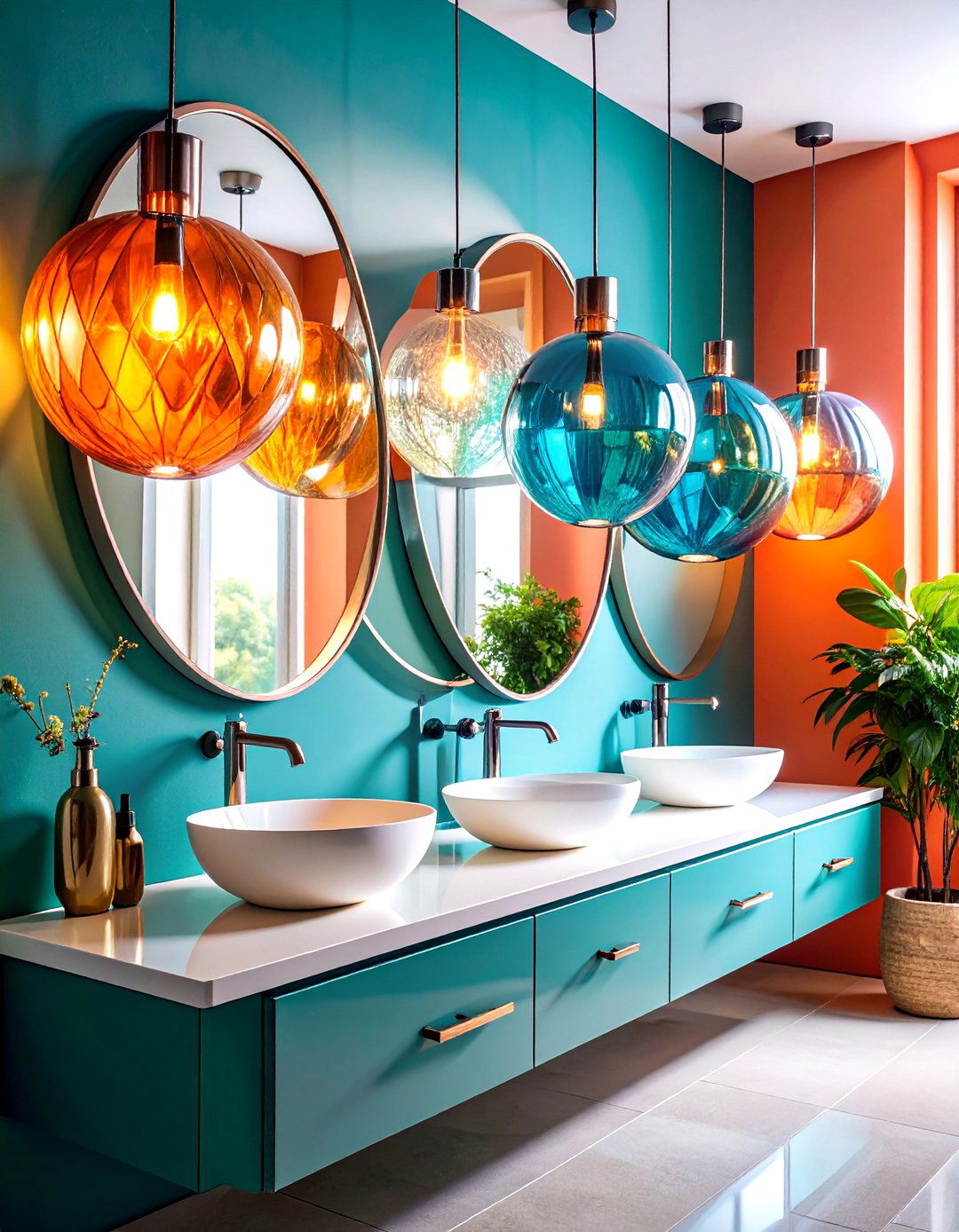 Statement Pendant Lighting - 24 Small Powder Room Ideas