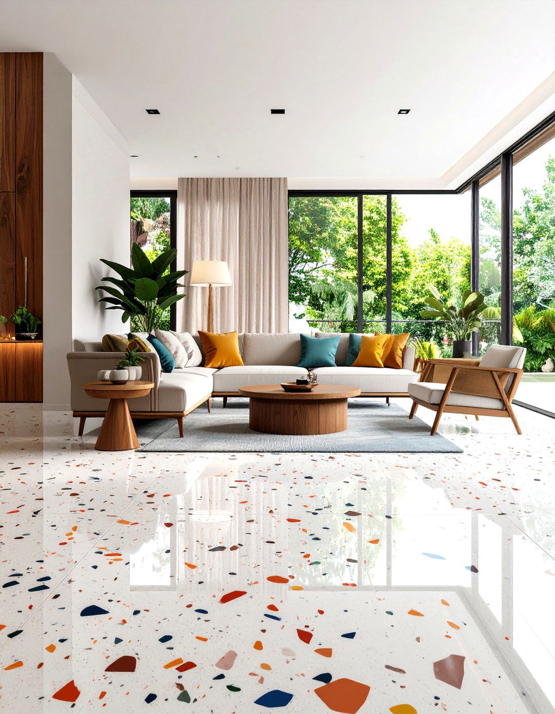 Statement Terrazzo Composite Flooring - 24 Living Room Flooring Ideas
