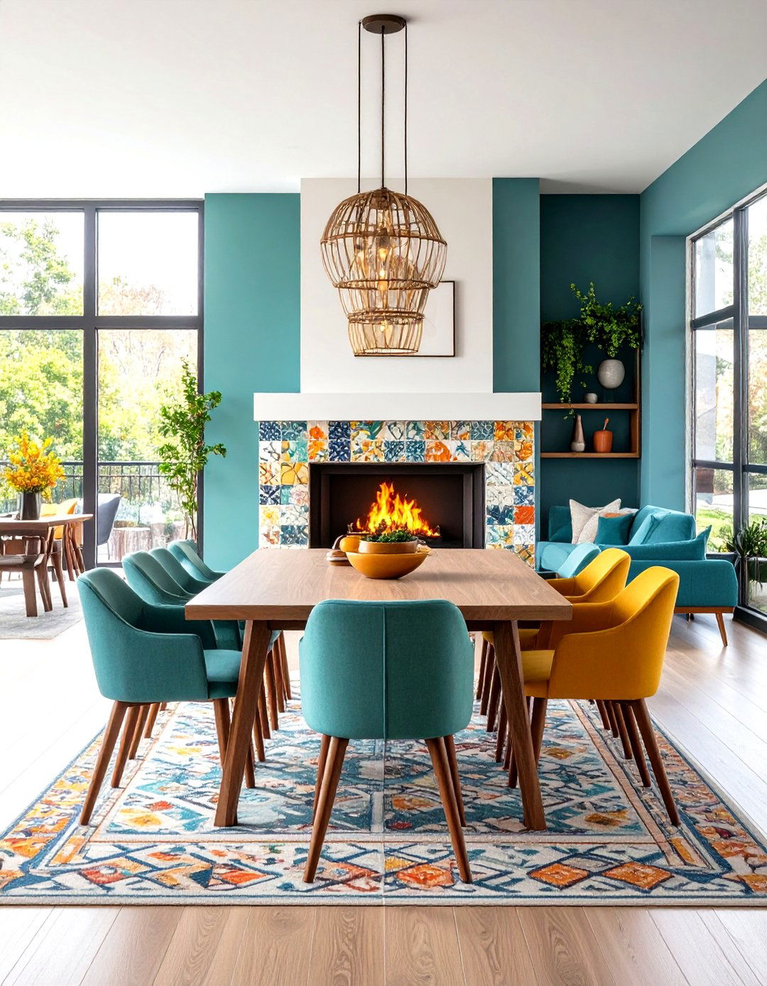 Statement Tile Fireplace Surround - 24 Dining Room With Fireplace