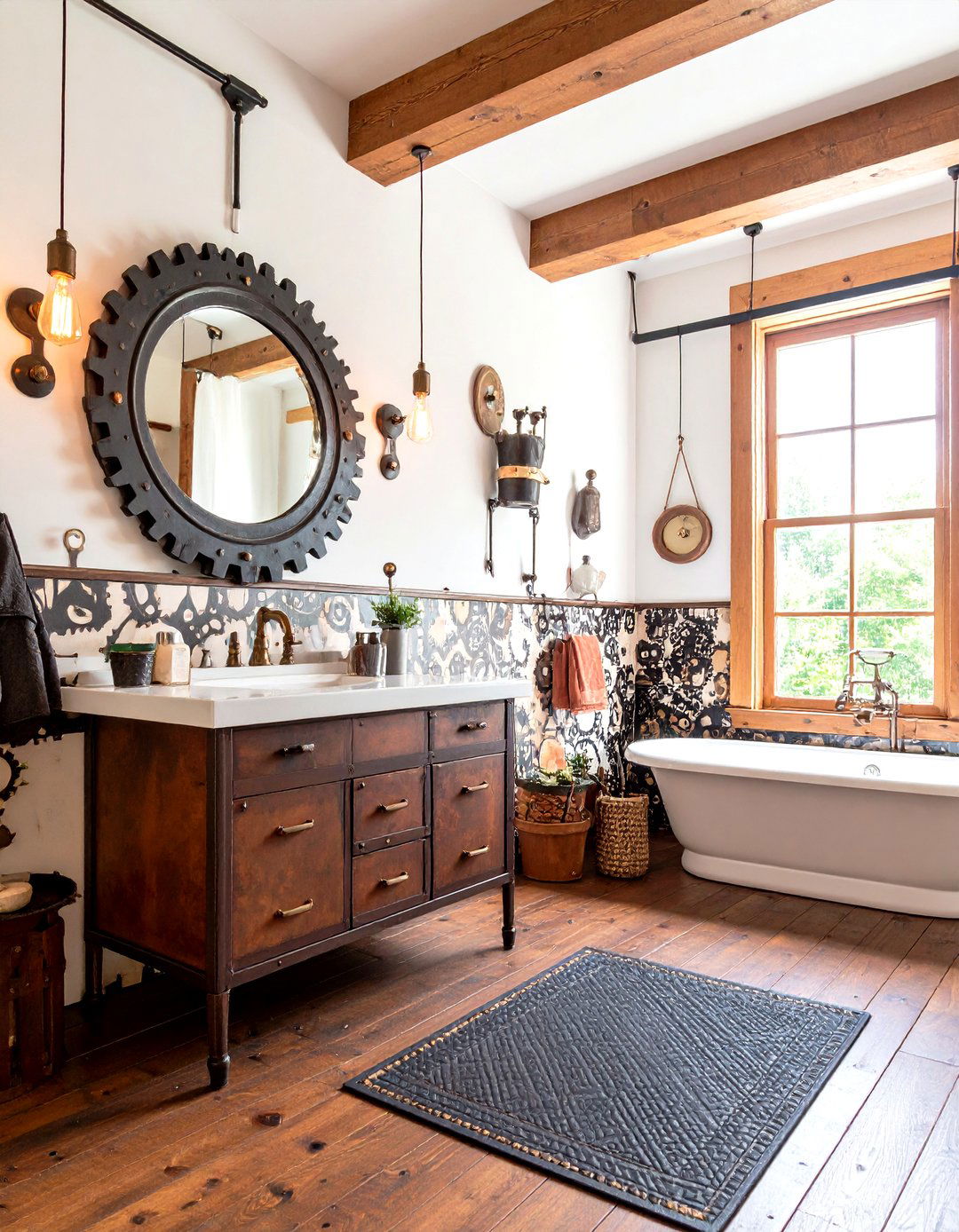 Steampunk Eclectic Powder Room with Mechanical Details - 24 Eclectic Powder Room Ideas