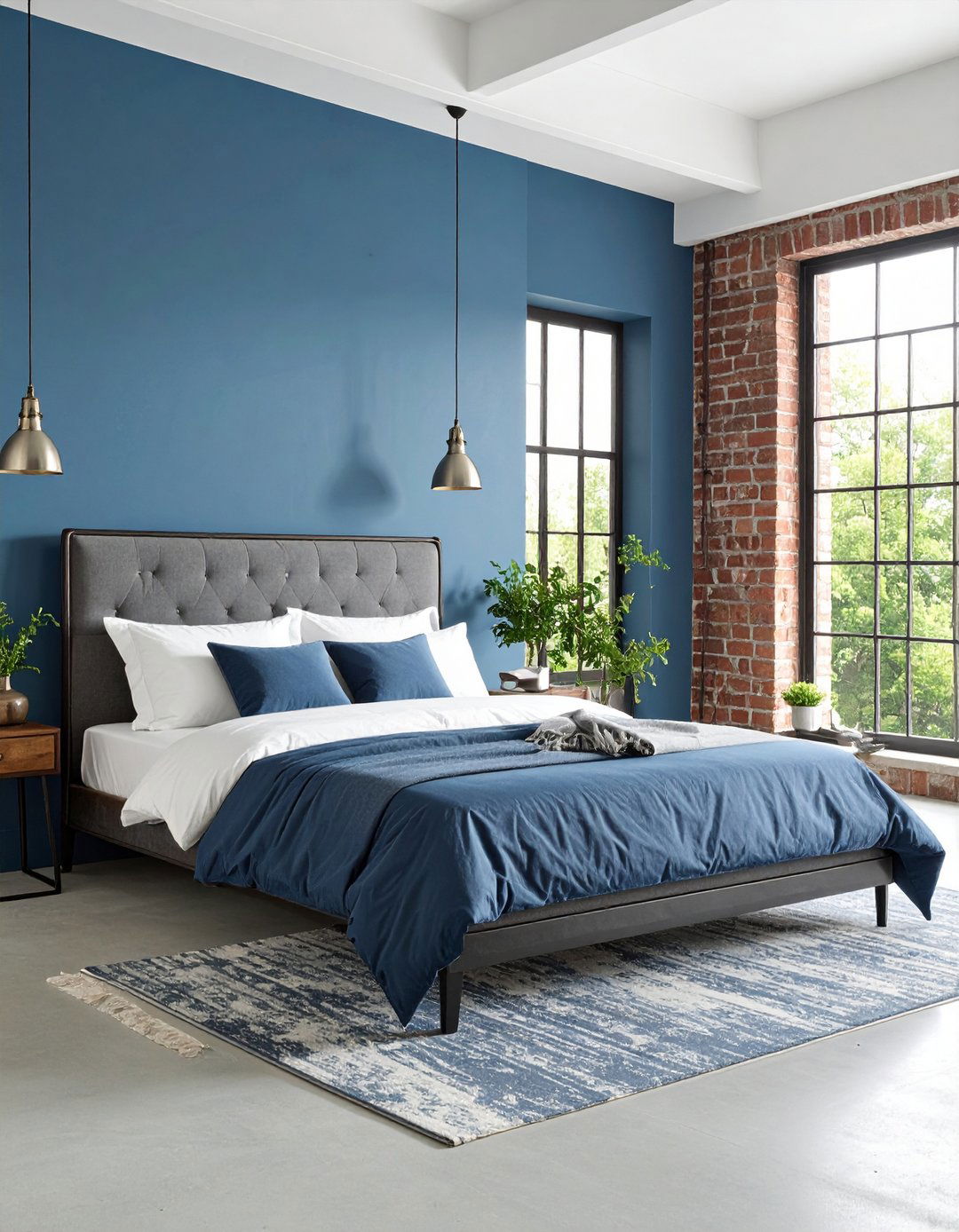 Steel Blue Industrial Bedroom - 24 Blue and White Bedroom Ideas