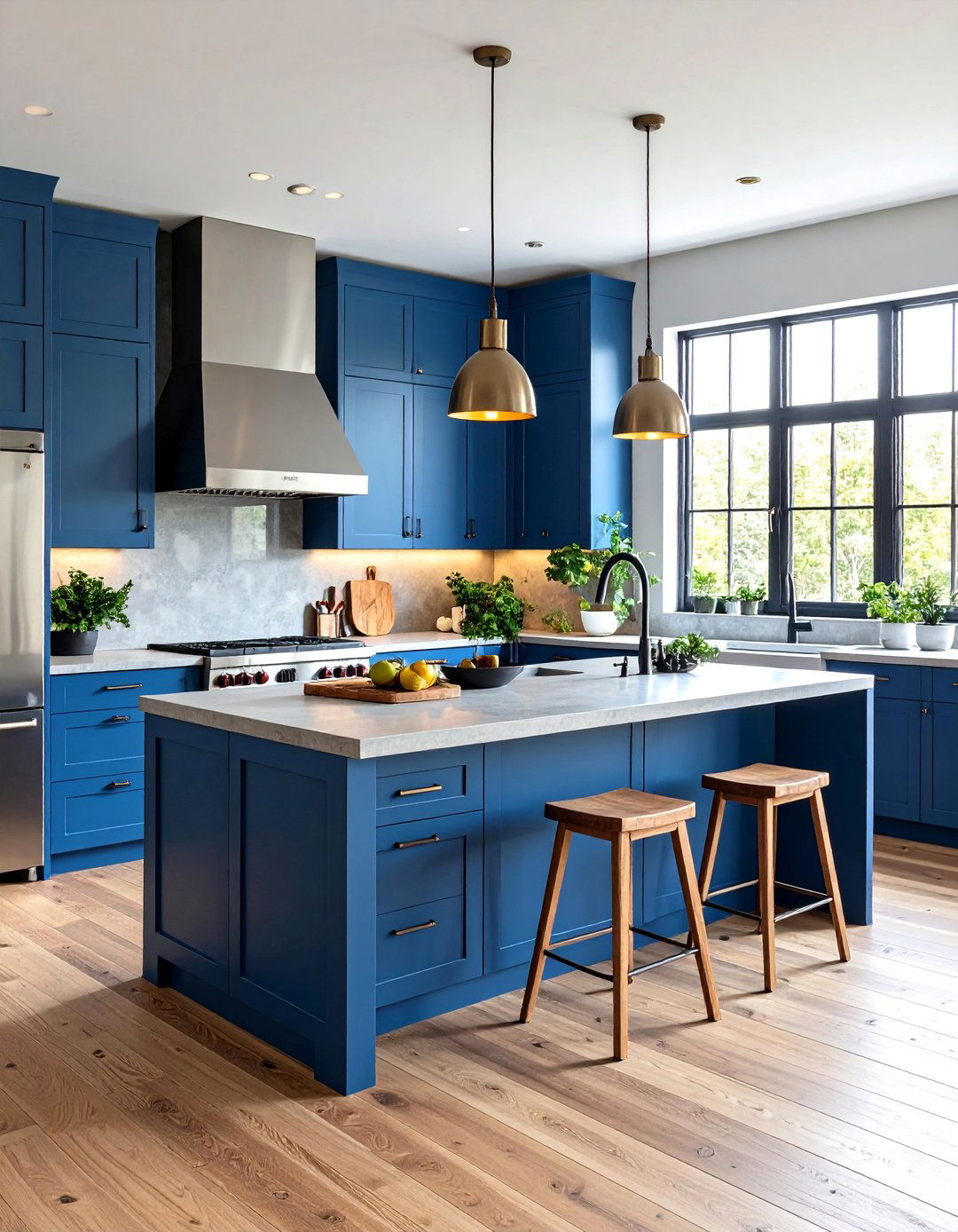 Steel Blue Industrial Island with Metal Accents - 24 Blue Kitchen Island Ideas