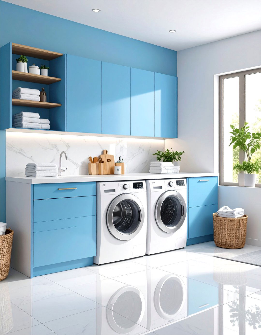 Steel Blue Modern Minimalist Design - 24 Blue Laundry Room Ideas