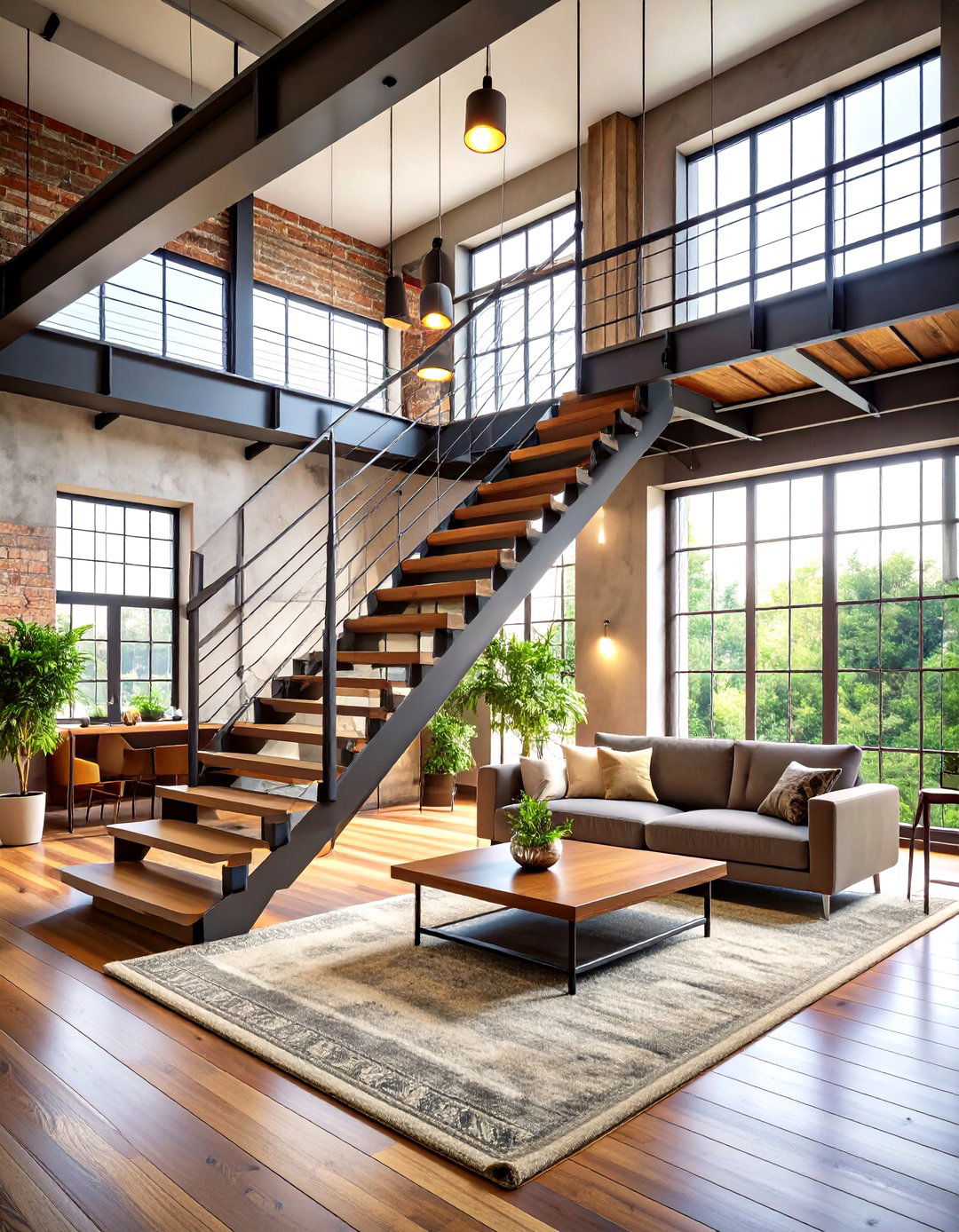 Steel Staircase As Architectural Feature - 24 Loft-style Living Room Ideas