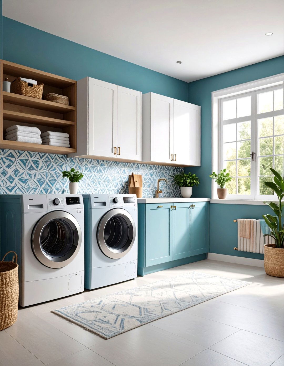 Stenciled Accent Walls - 24 Laundry Room Paint Ideas