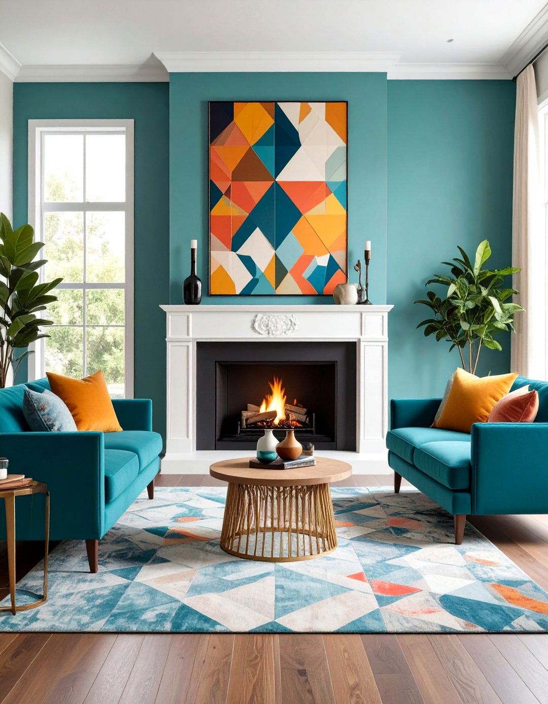 Stenciled Pattern Artistic Flair - 24 Fireplace Paint Ideas