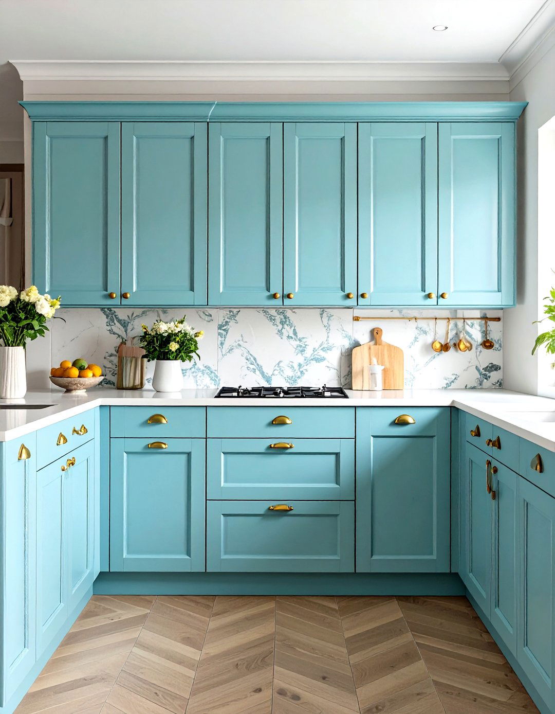 Stenciled Pattern Cabinet Decoration - 24 Painting Kitchen Cabinet Ideas