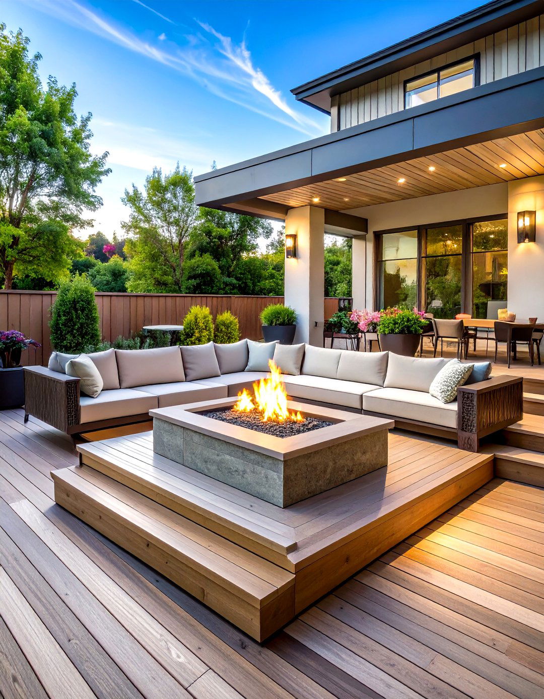 Step Down Fire Pit Deck Bench - 24 Built-in Deck Bench Ideas and Designs