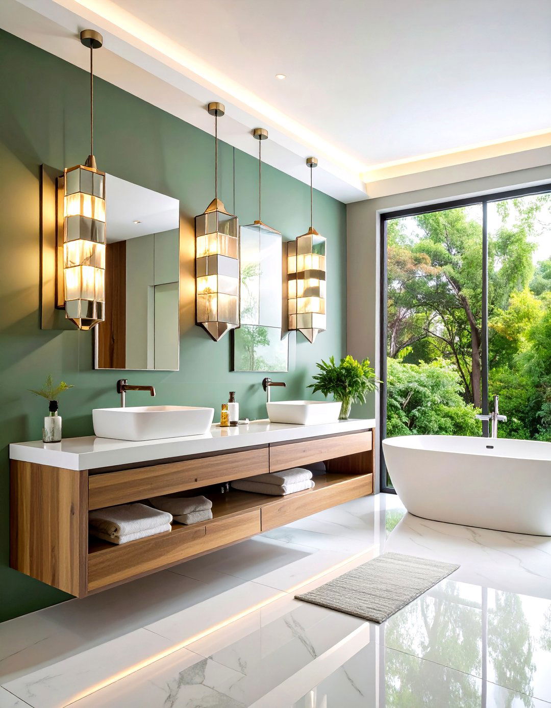 Stepped Geometric Lighting Fixtures - 24 Art Deco Bathroom Ideas