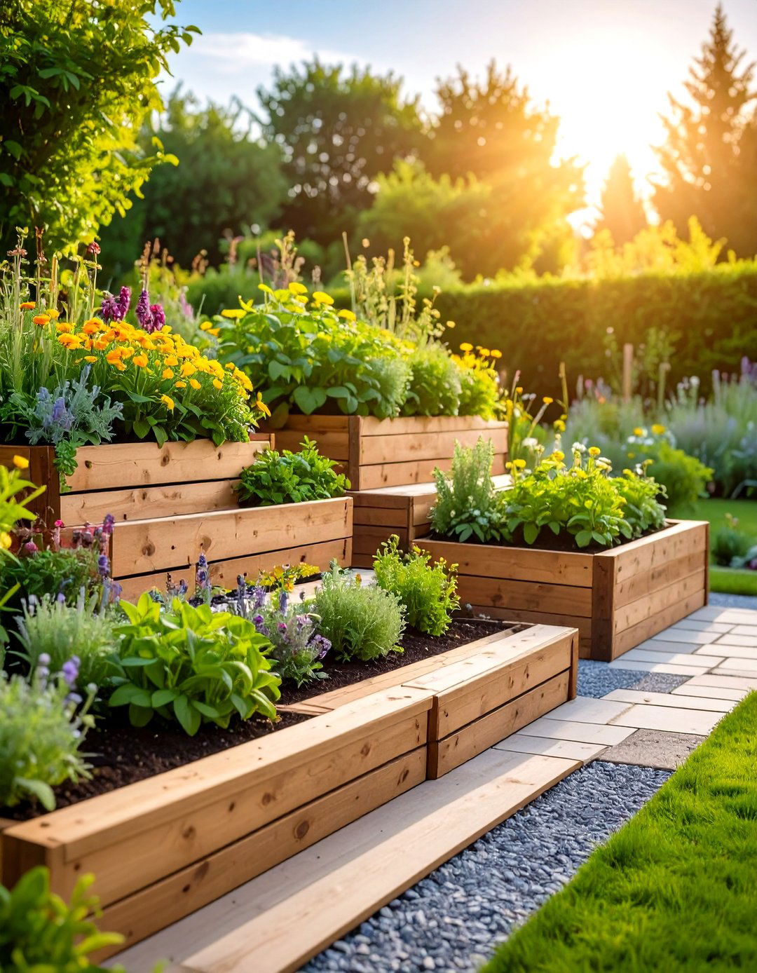Stepped Herb Garden with Cascade Design - 24 Garden Sleeper Ideas