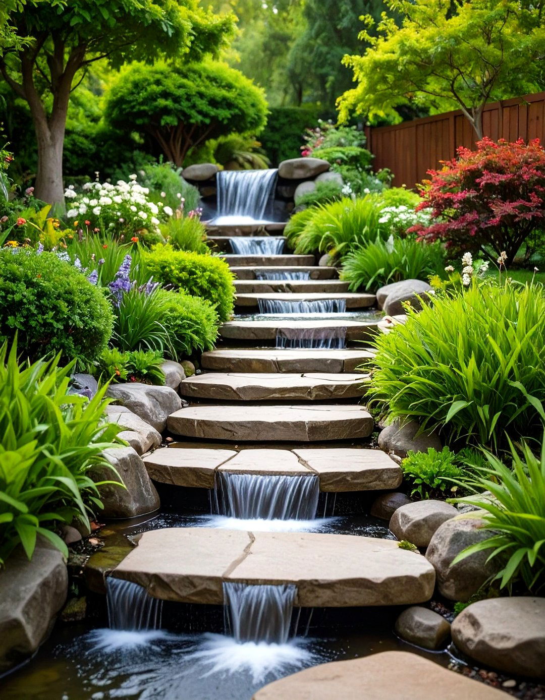 Stepping Stone Garden Waterfall - 24 Pondless Waterfall Design Ideas