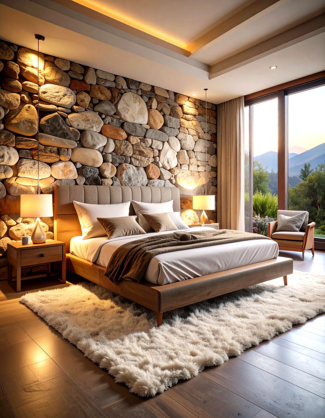 Stone Accent Bedroom Design - 24 Zen Bedroom Ideas