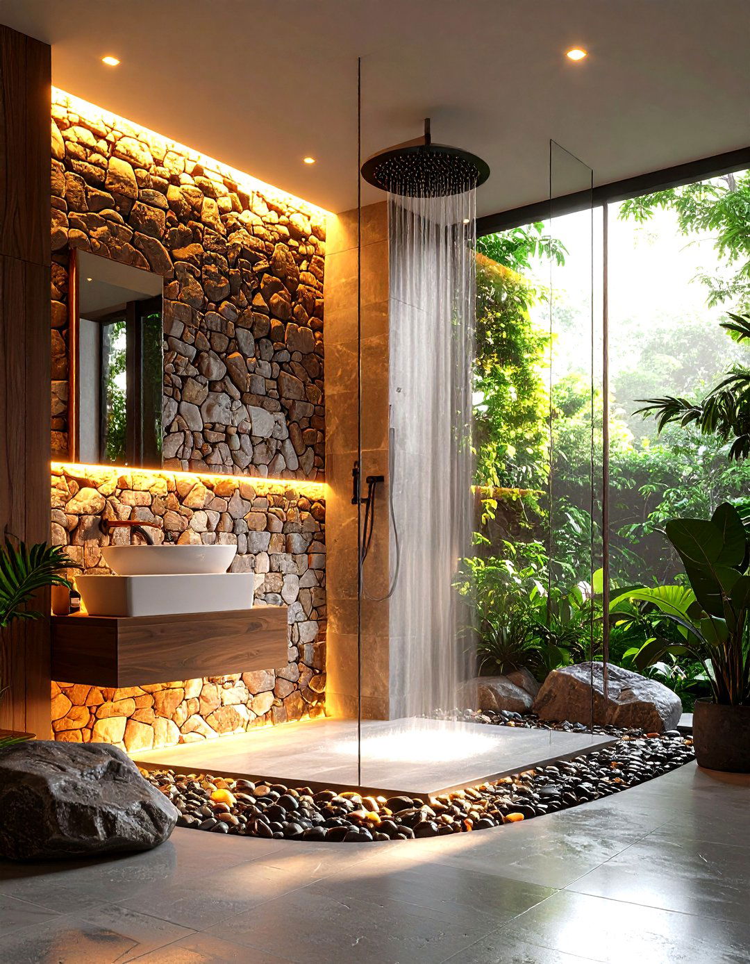 Stone Accent Corner Shower - 24 Corner Shower Ideas