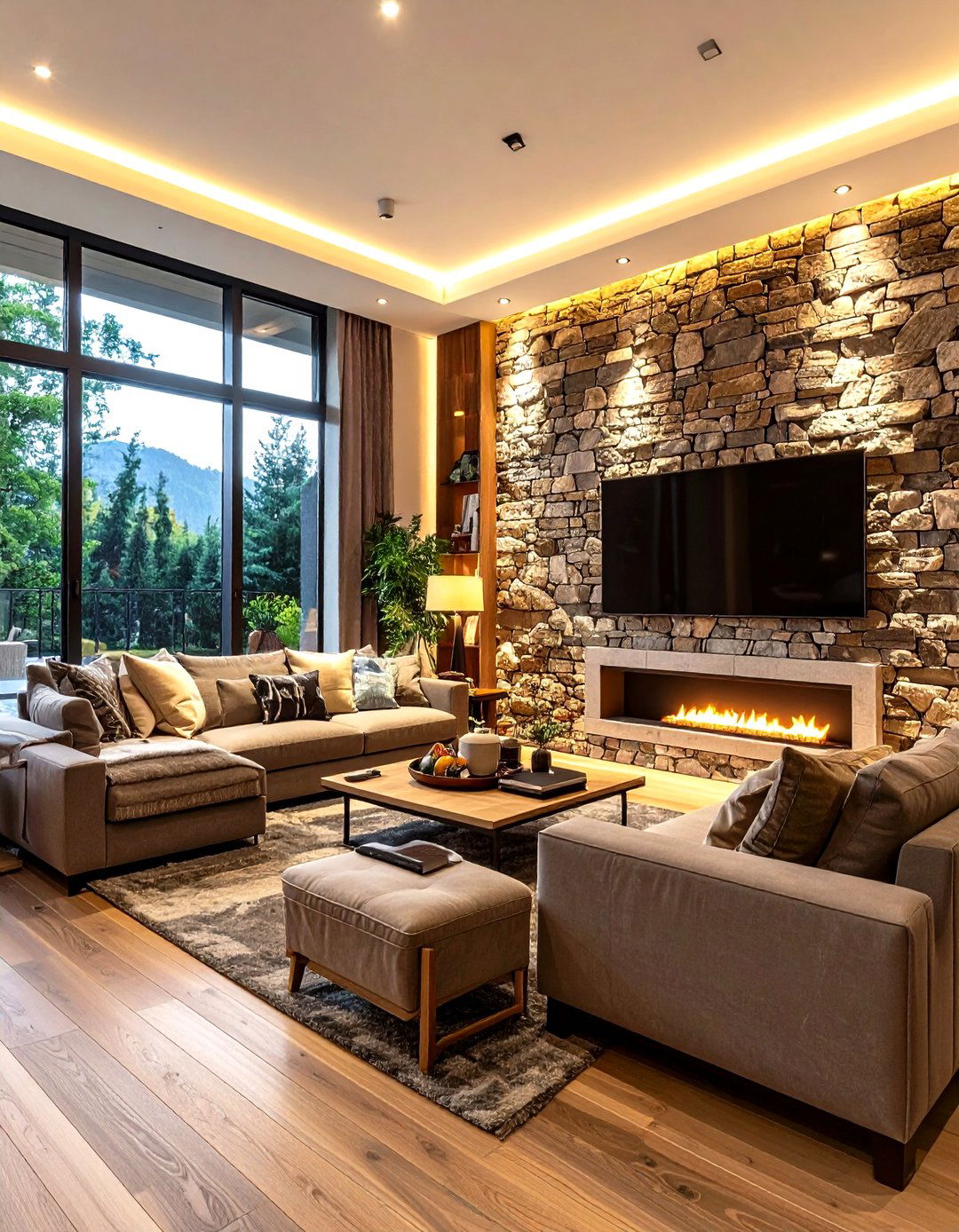 Stone Accent Media Wall Feature - 24 Media Wall Ideas