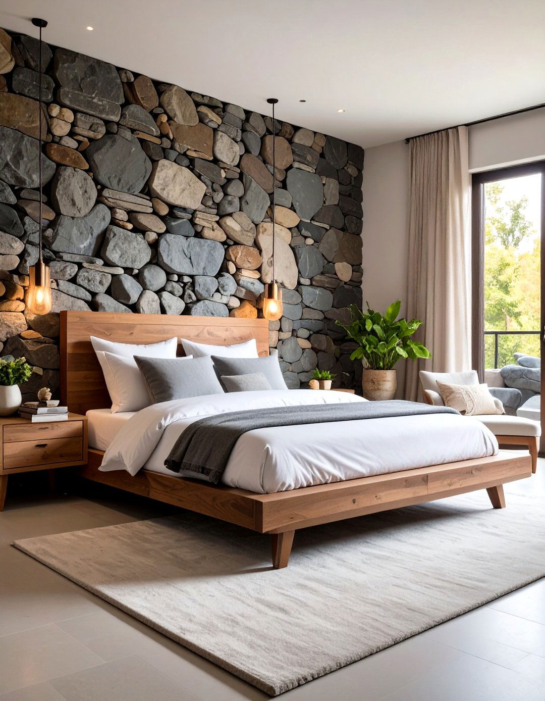 Stone Accent Natural Elements - 24 Asian Bedroom Ideas