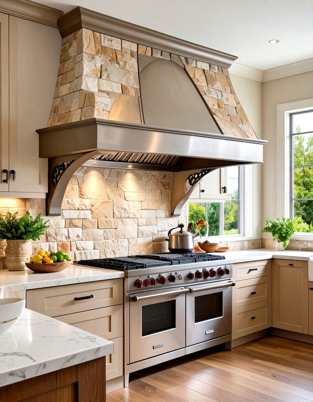 Stone Arch Range Hood Design - 24 Tuscan Kitchen Design Ideas