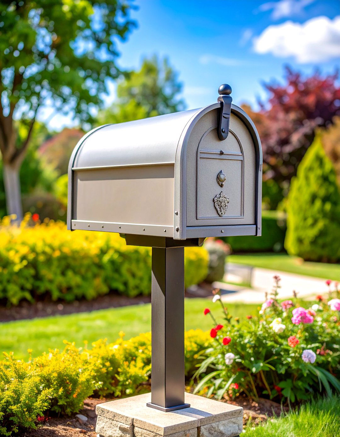 Stone Cap Crowned Brick Base - 24 Brick Mailbox Ideas