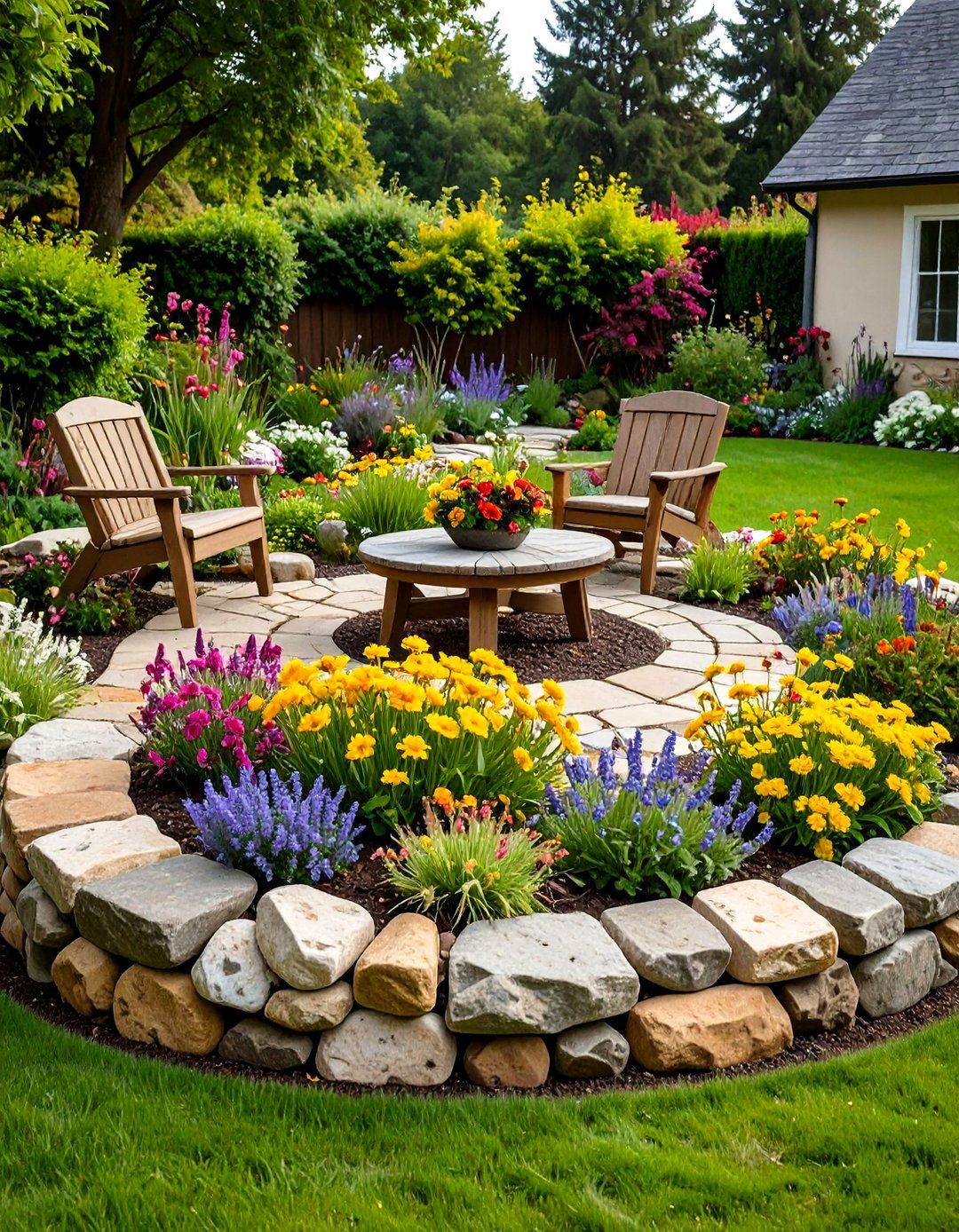 Stone Circle Garden Bed with Naturalistic Rock Border - 24 Round Garden Bed Ideas