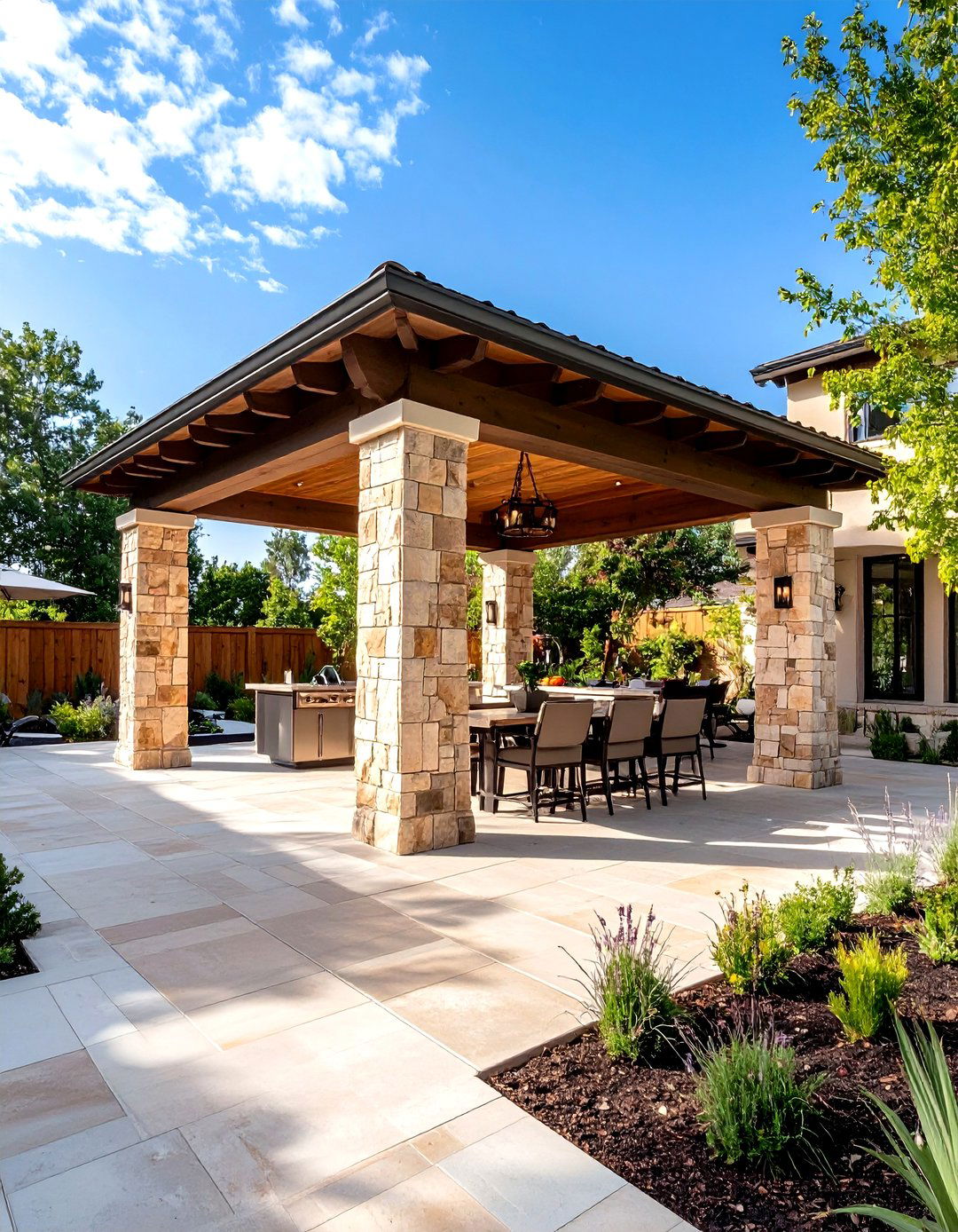 Stone Column Pavilion - 24 Outdoor Kitchen Roof Ideas