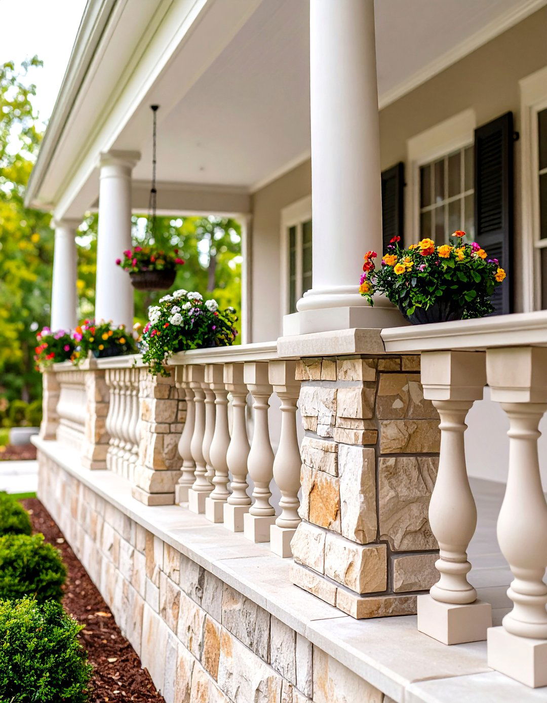 Stone Column Porch Railing - 24 Porch Railing Ideas