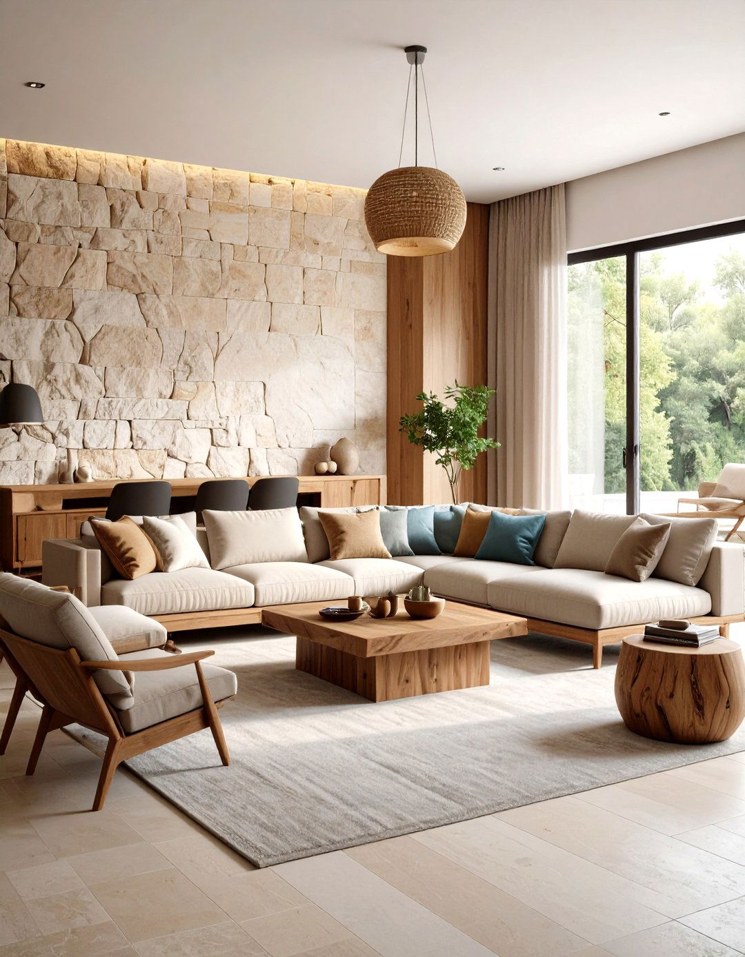 Stone Feature Living Room - 24 Transitional Living Room Ideas