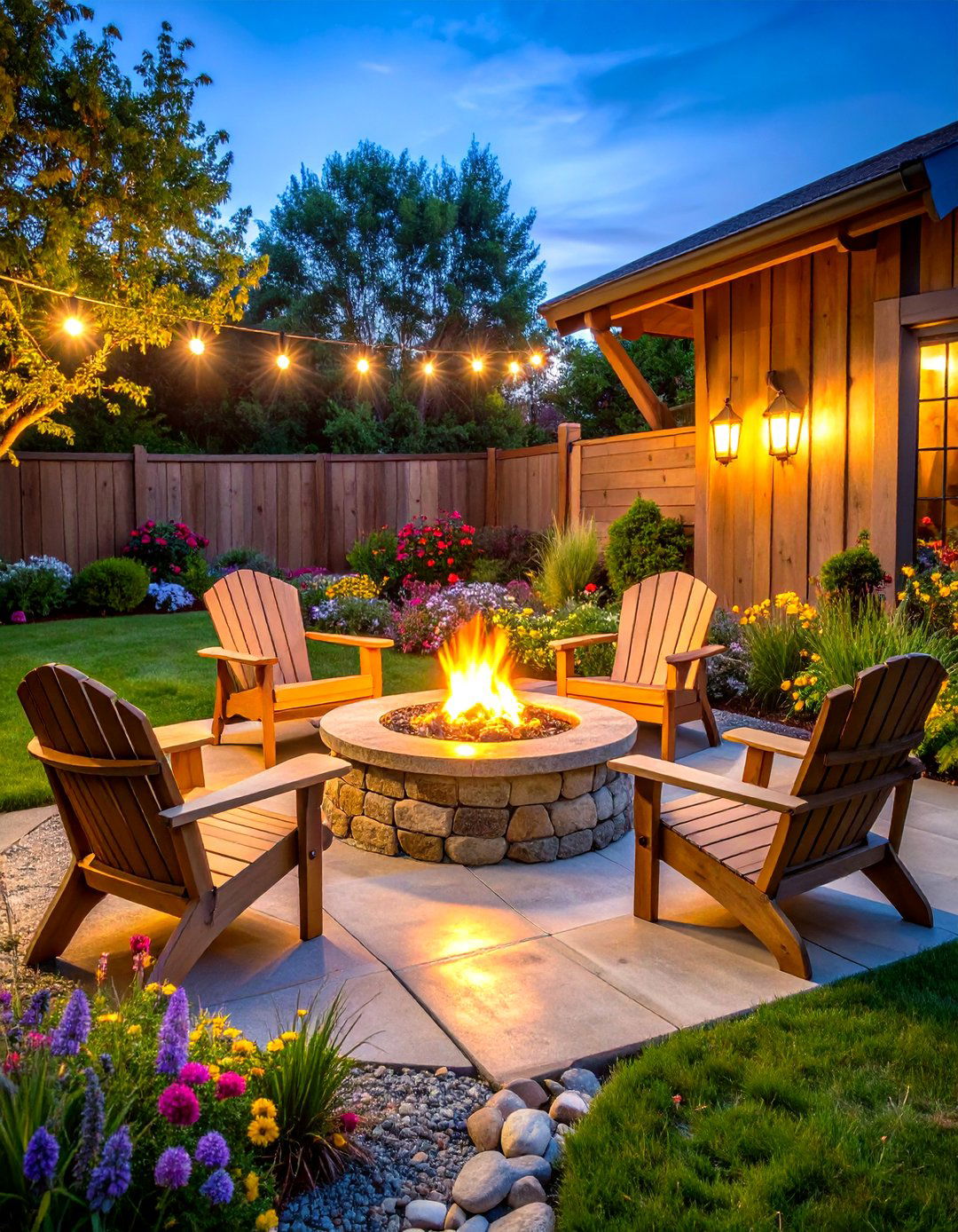 Stone Fire Pit Seating Farmhouse Patio - 24 Farmhouse Patio Ideas