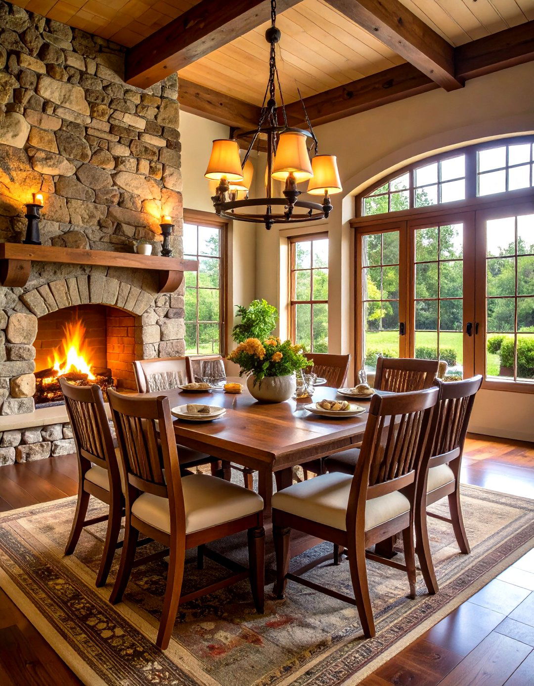 Stone Fireplace Dining Room Features - 24 Moody Dining Room Ideas