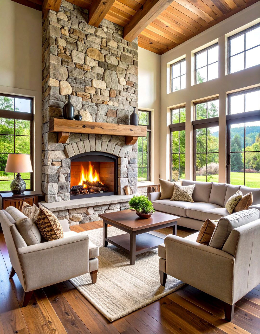 Stone Fireplace Focal Points - 24 Farmhouse Living Room Ideas