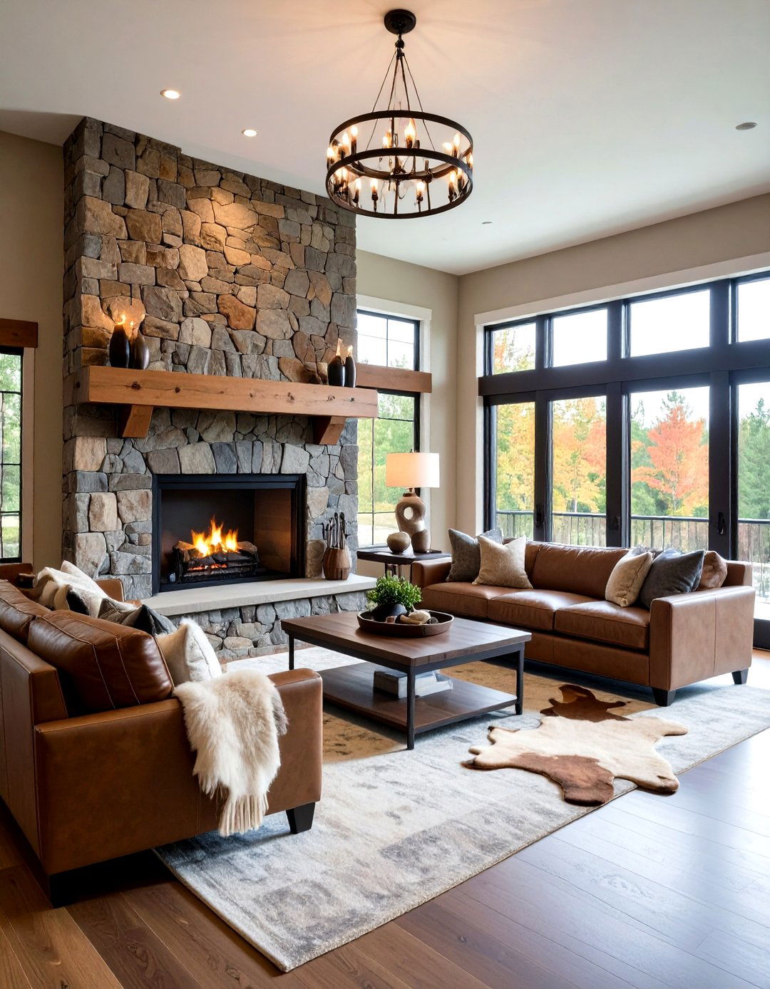 Stone Fireplace Great Room Gathering - 24 Western Decor Ideas