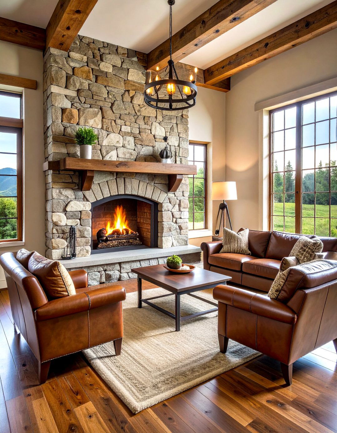 Stone Fireplace with Rustic Mantel - 24 Tuscan Living Room Ideas