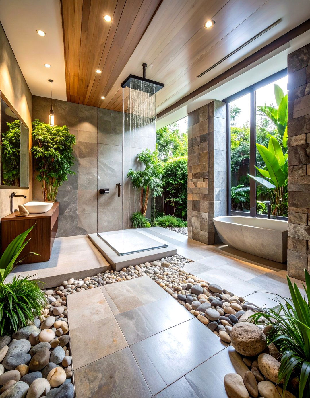 Stone Floor Meditation Bathroom - 24 Rustic Outdoor Bathroom Ideas