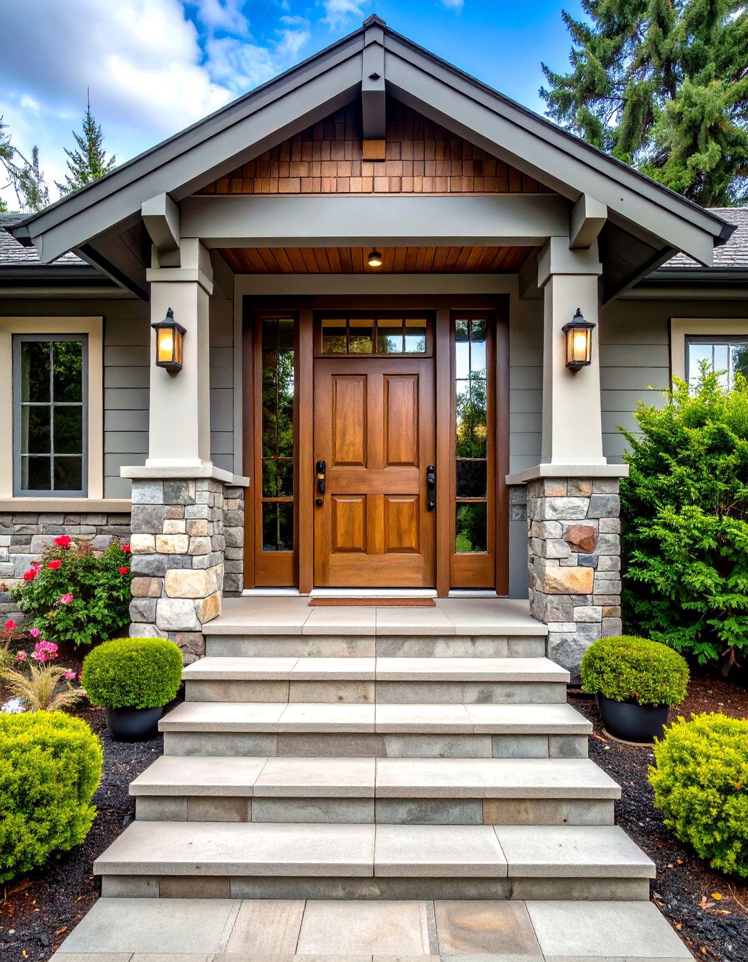 Stone Grey Composite Door with Craftsman Details - 24 Grey Front Door Ideas