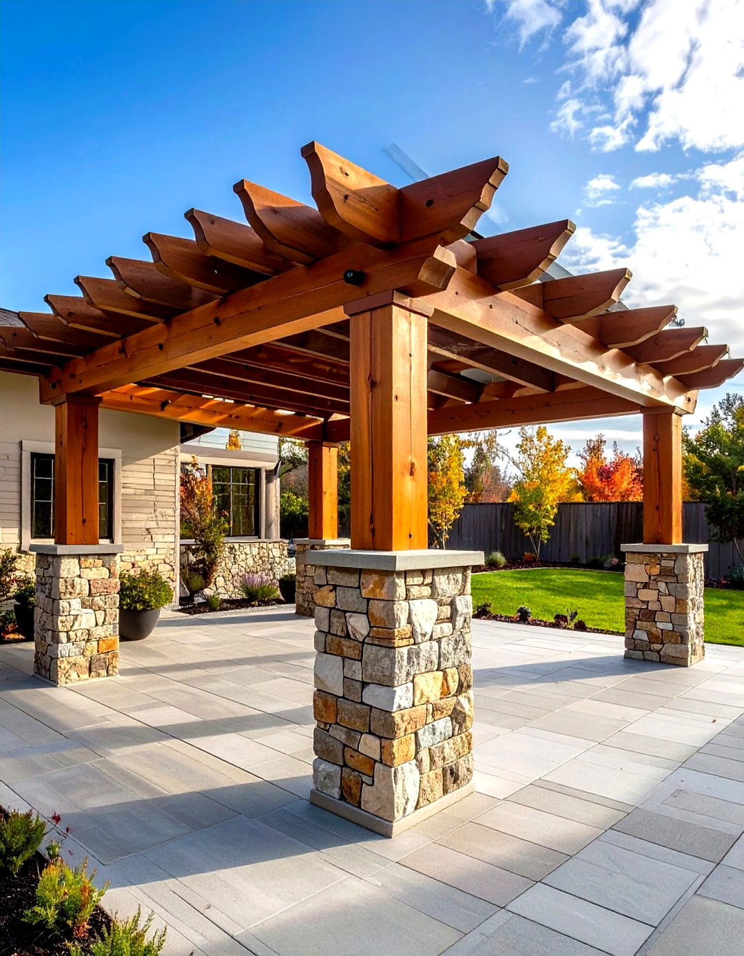 Stone Pillar Pergola Design - 24 Attached Covered Patio Ideas