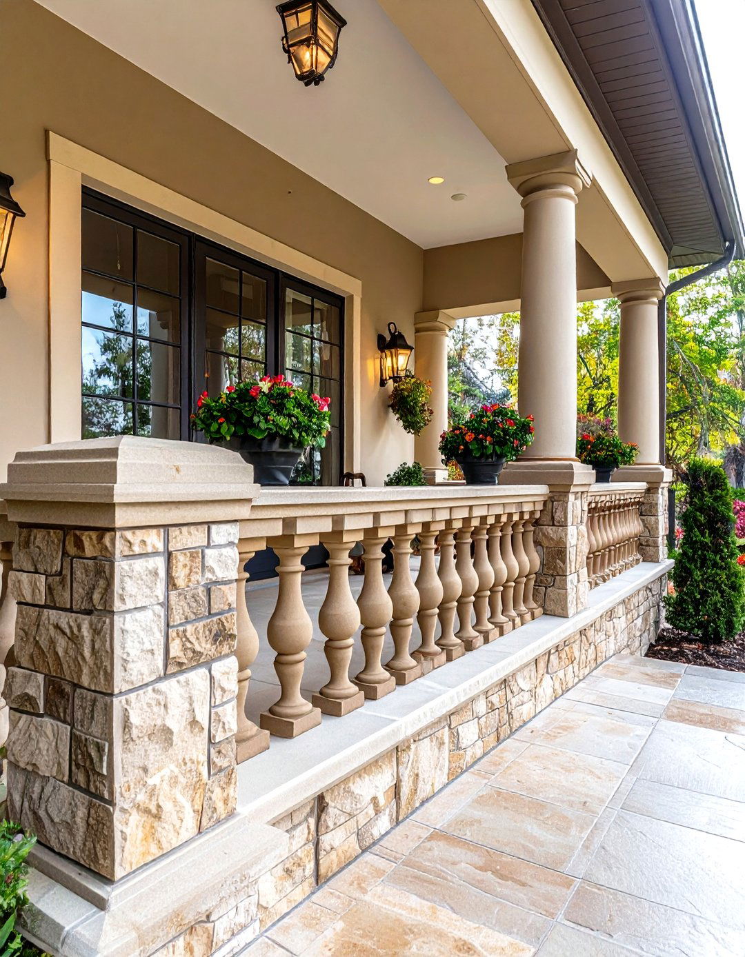 Stone Railing Integration - 24 Stone Porch Ideas