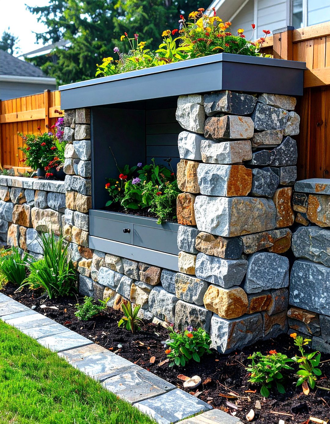 Stone Retaining Wall Integration - 24 Garbage Can Storage Ideas