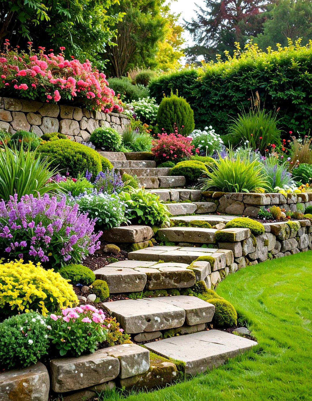 Stone Retaining Wall Terraces - 24 Terraced Garden Ideas