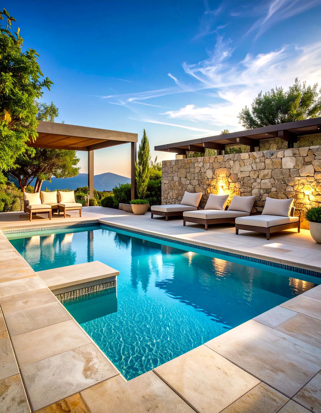 Stone Retaining Wall with Integrated Features - 24 Pool Privacy Ideas