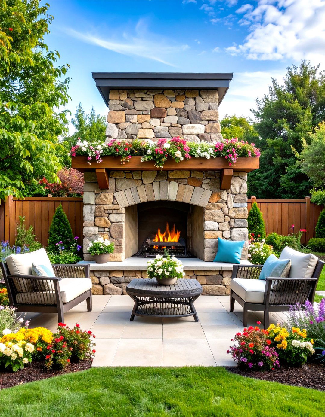 Stone Stacked Outdoor Fireplace Design - 24 Outdoor Fireplace Ideas
