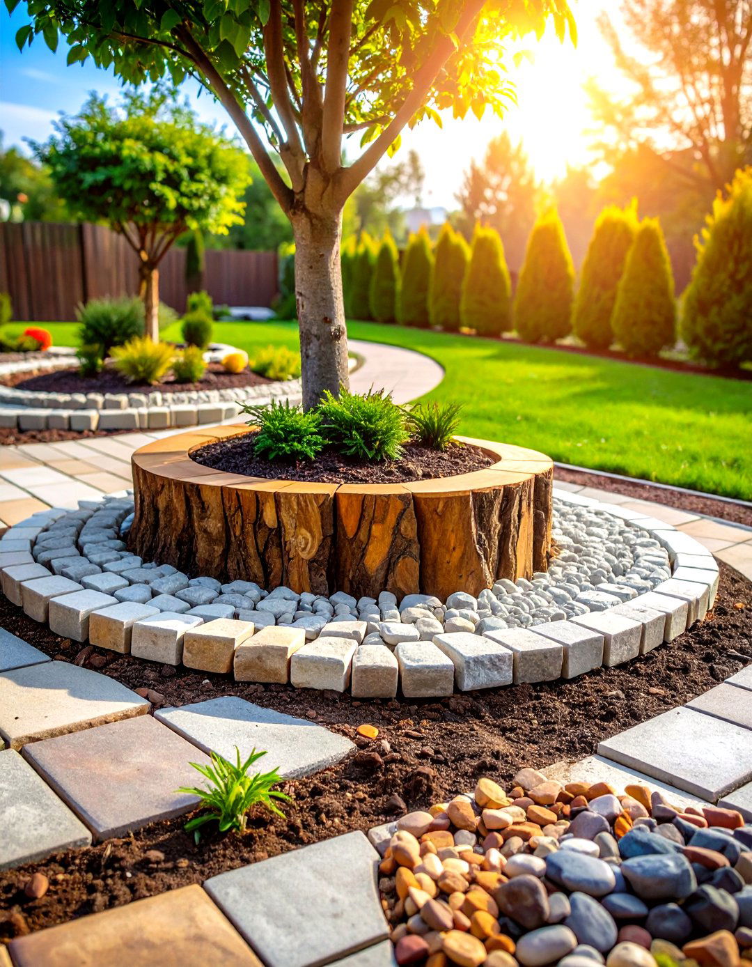 Stone Surround Integration - 24 Tree Stump Fire Pit Ideas