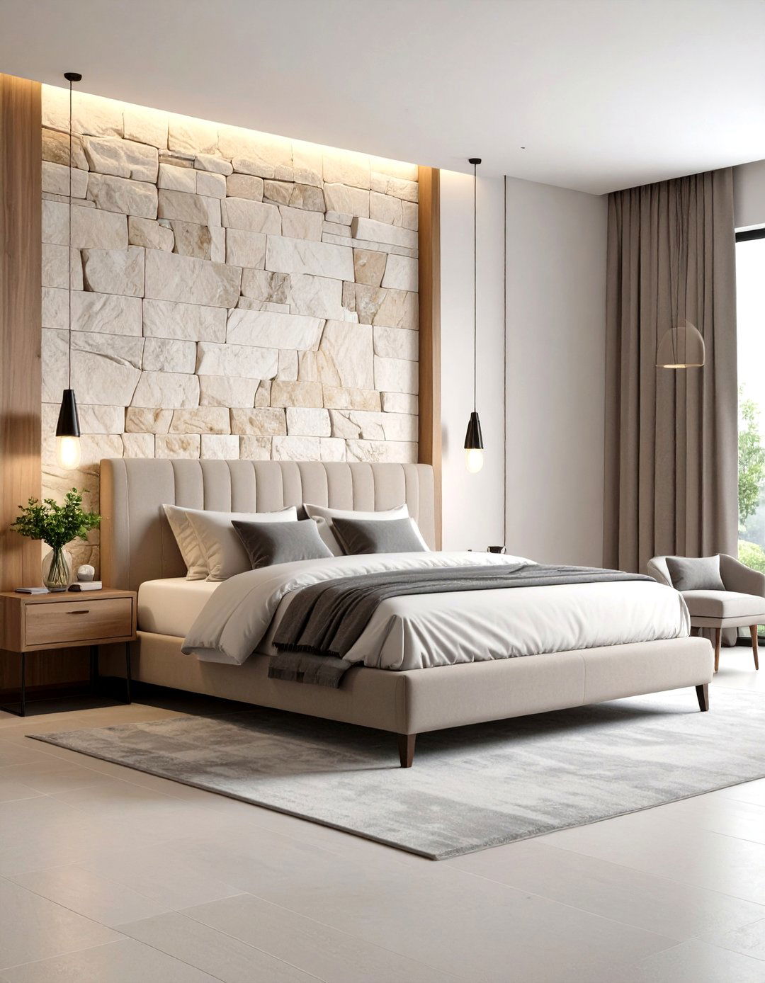 Stone Veneer Bedroom Feature Wall - 24 Bedroom Accent Wall Ideas