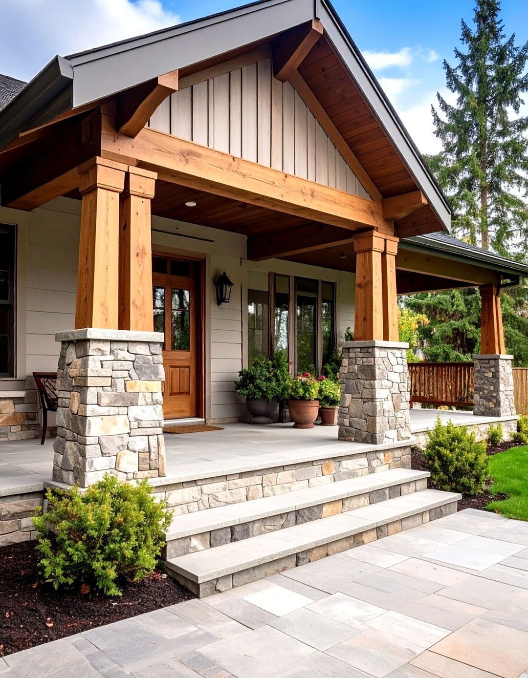 Stone Veneer Column Wraps - 24 Rustic Porch Ideas
