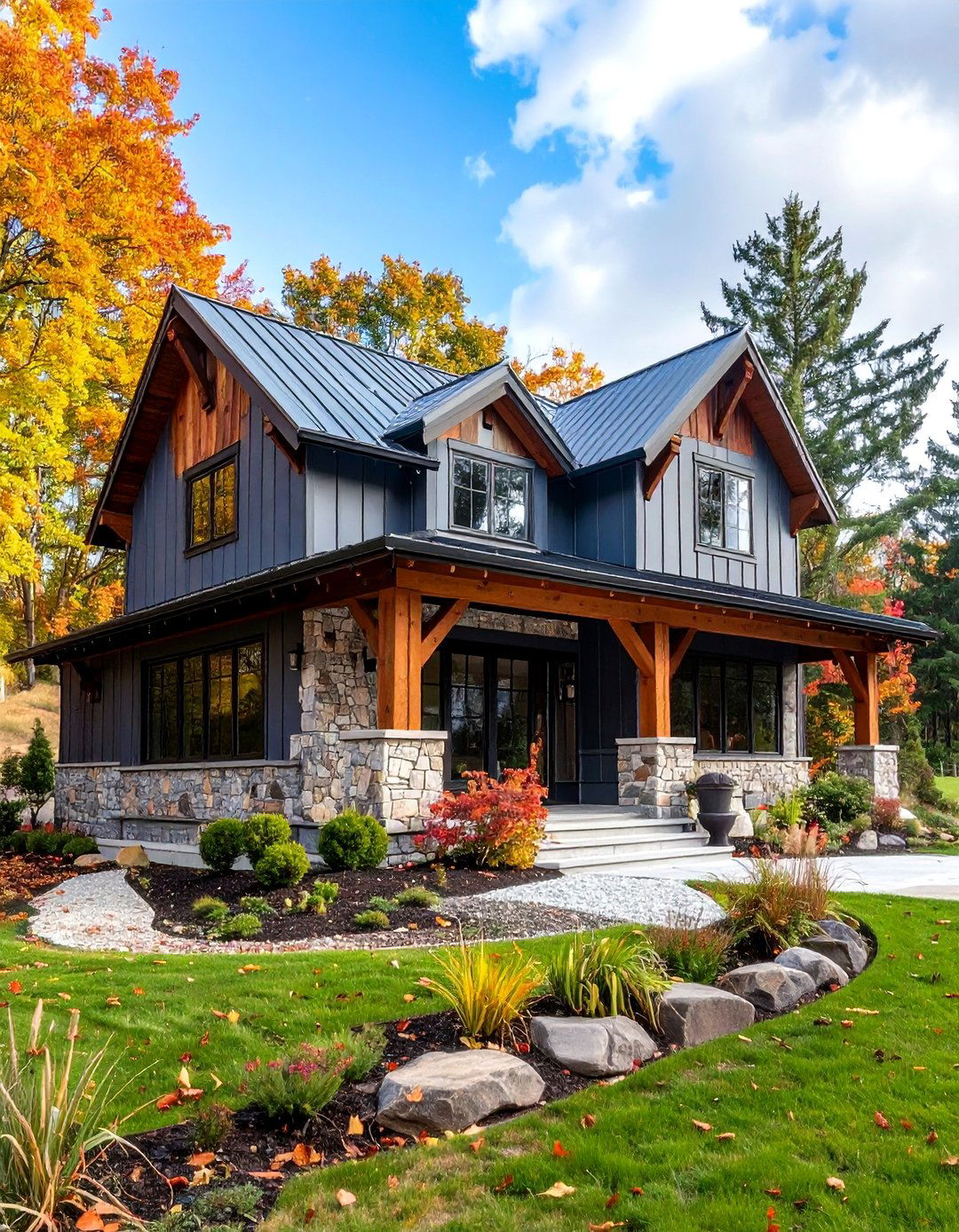 Stone Veneer Foundation Accents - 24 Barndominium Exterior Ideas